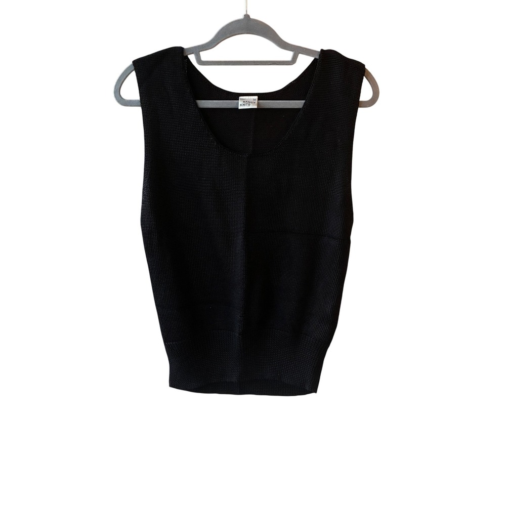 Nancy Knits Knit Top Sz M Black Sleeveless Scoop Neck Textured
